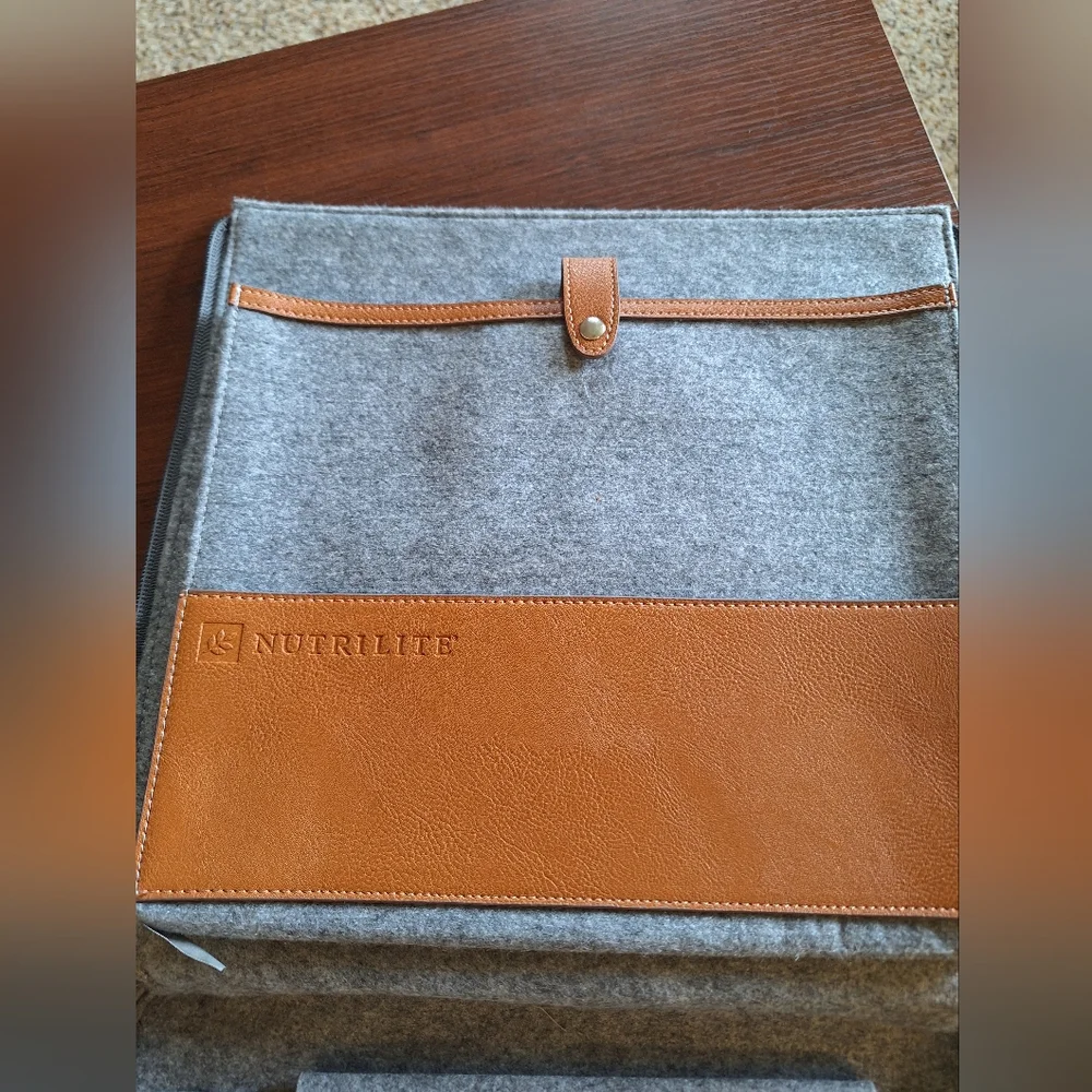 Nutralite Minimalist Gray and Tan Laptop Bag with Leather Accents Like New